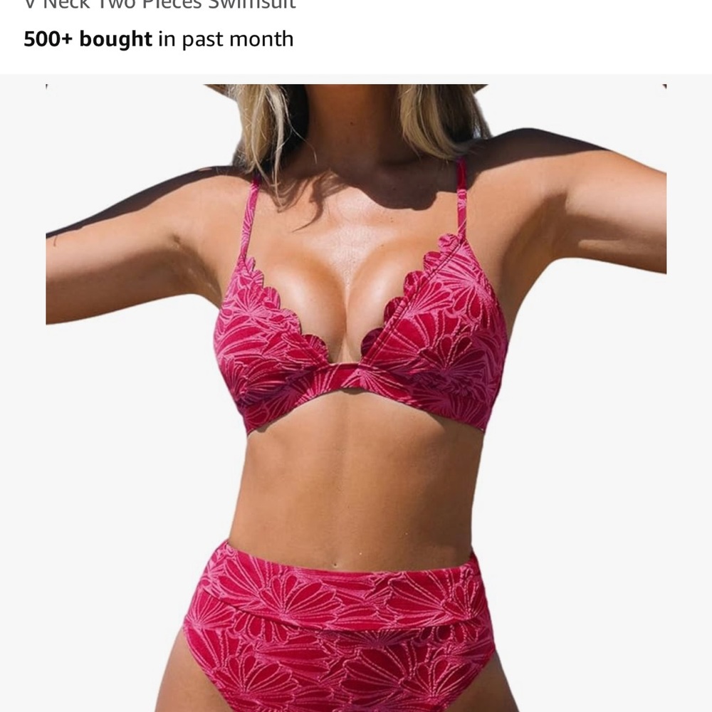 Cupshe V Neck Two Piece Bikini - Pink - Picture 6 of 6